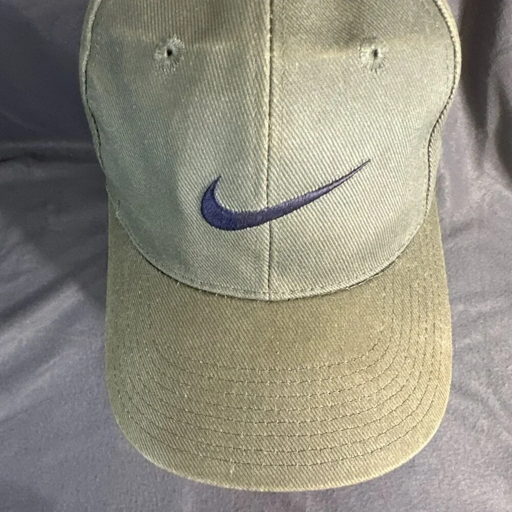 Vintage Nike Snapback Hat Olive Green Black Swoosh 90s Taiwan Adjustable Cap HTF